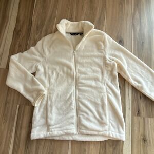 Land's End Womens Jacket 10-12‎ Regular Fit IVORY Fleece Full Zip  w/zip pockets